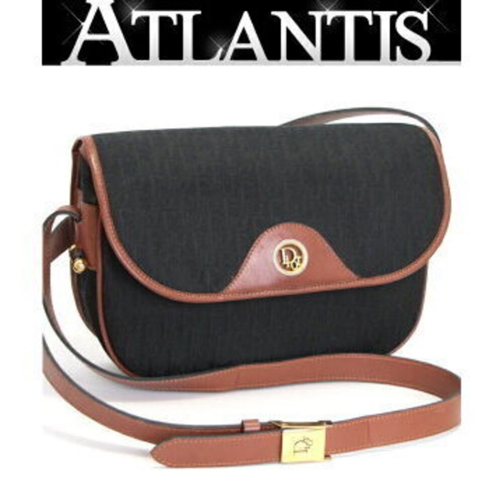 Christian Dior Trotter Shoulder Bag Canvas Leather Black